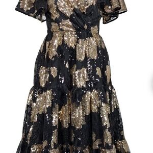 NWT Jessakae Bette Black and Gold Sequin Dress
